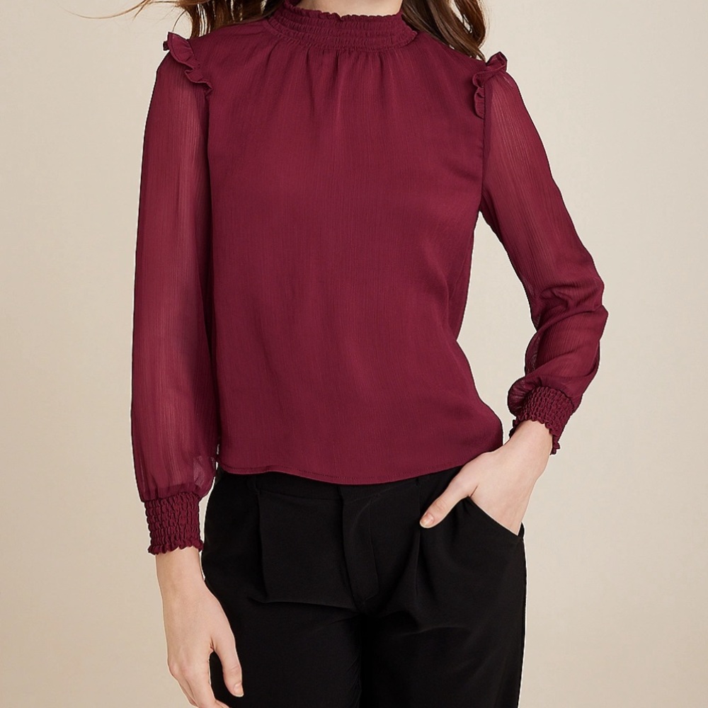High Neck Ruffle Trim Blouse